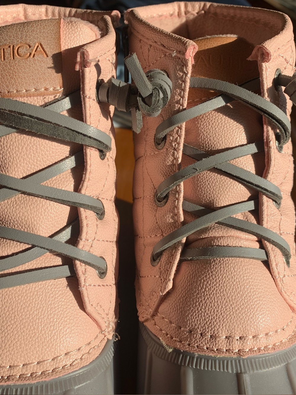 Nautica Women's Lace-Up Boots in Soft Pink with Gray Laces